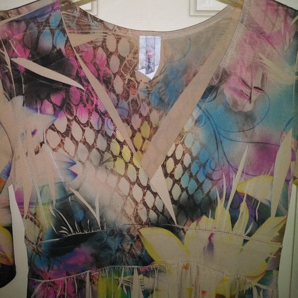 Lipstick Dress Low Cut Overlapping V-Neck Size Med, Elbow Length Sleeves Exotic - Picture 9 of 12